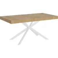 Ityhome - Table extensible 180/284x90 cm Plaker effet bois, chêne nature pieds blancs