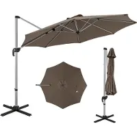 Costway Parasol Ø 330cm, Parapluie avec manivelle, pivotant à 360°, angle d'inclinaison réglable, UPF 50+, Parasol de jardin, Parasol de marché Marron