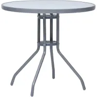 Syfax Table de jardin Gris clair 80 cm Acier et verre