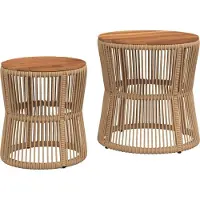 Syfax Tables d'appoint de jardin 2pcs dessus en bois beige poly rotin