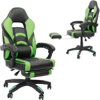 Mucola Chaise de jeu avec repose-pieds Chaise de bureau réglable en hauteur BüBraunuhl Fauteuil de direction siège baquet Chaise pivotante - noir / vert