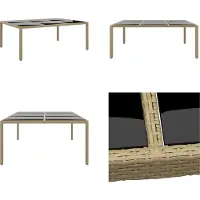 vidaXL Table de jardin 200x150x75 cm verre dur et poly rotin beige - Table de jardin - Tables de jardin - Table de jardin à manger - Outdoor Esstisch