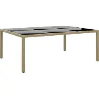 Syfax Table de jardin 200x150x75 cm Verre trempé/résine tressée Beige