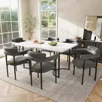 Flieks Chaise de salle à manger, set de 6 chaises avec revêtement en velours, chaise de cuisine rembourrée avec pieds en métal, chaise de travail chaise de salon avec accoudoirs, gris