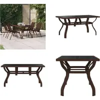 vidaXL Table de jardin Marron et Noir 140x70x70 cm Acier et verre - Table de jardin - Tables de jardin - Table d'extérieur - Table d'extérieur