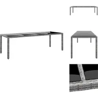 vidaXL Table de jardin 250x100x75 cm verre dur et poly rotin gris - Tables de jardin
