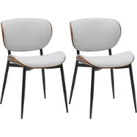 CLP Lot de 2 chaises de salle à manger Enid - simili cuir - noyer/crème