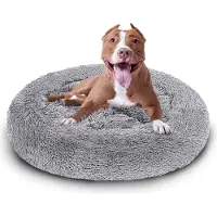Jiubiaz Lit pour chien Coussin pour chien animal de compagnie chat Couchage pour chat moelleux gris clair 80cm