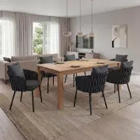 Mendler Lot de 6 chaises de salle à manger en aluminium HWC-P89, chaise d'intérieur avec accoudoirs, tissu/textile (180 g/m²) tressage en corde anthracite