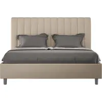 Ityhome - Lit double coffre rembourré 140x200 similicuir taupe Agueda