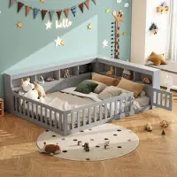 Merax Lit de jour 140x200cm, Lit de jour avec compartiment de rangement et balustrade, Canapé-lit avec prise électrique et USB, Lit d'enfant, Lit d'adolescent, Gris