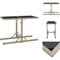 vidaXL Table de jardin Beige 110×53×72 cm Verre et poly rotin - Tables de jardin