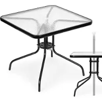 Northix Table de jardin 80x80 cm, pour terrasse, jardin, balcon, verre trempé, trou parasol, MultiGarden