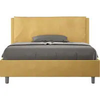 Ityhome - Lit double avec sommier rembourré 140x210 microfibre ocre Antea Large