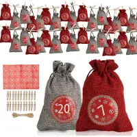 Jiubiaz Calendrier de l'Avent à remplir Sacs de Noël Décor 24 sacs en tissu(2 couleurs)