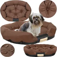 AIO Factory Lit pour chien, Lit pour chien, 130X105 Cm, Espace nominal, Canapé, Oreiller, Dormir, Ovale, Marron