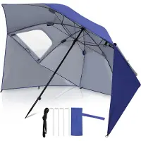HENGDA Parasol de plage 210 cm Protection UV 50+ Inclinable avec piquet Sac de transport Hydrofuge Plage Jardin Parasol de balcon Parasol de jardin Bleu
