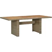 Syfax Table de jardin, repas extérieur, résine tressée marron, cadre acier poudré, plateau bois d'acacia massif, 200x100x74 cm