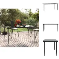 vidaXL Table de jardin noire 160x80x74 cm Acier et verre trempé - Tables de jardin