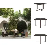 vidaXL Table de jardin Marron 109x107x74 cm Poly rotin et verre - Tables de jardin