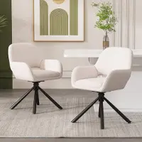 MODFU Chaises De Salle À Manger Pivotante 360° - Lot De 2, Avec Accoudoirs Et Tissu Sherpa Doux, Pieds Métal Robuste - Blanc 45x42x85 cm