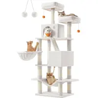 Feandrea Arbre à chat Large 168 cm de haut L arbre à chat avec 13 griffoirs, 2 plateformes, 2 grottes, panier, hamac, boules en peluche,