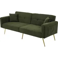 MODFU Canapé Droit Convertible - 2 Places Rangement Latéral Tissu Sherpa Vert
