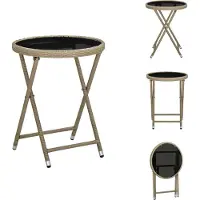 vidaXL Table d'appoint Beige 60 cm Poly rotin et verre trempé - Tables de jardin