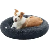 Feandrea lit moelleux pour chien, panier pour chat, coussin donut, lavable, rembourrage central amovible, peluche longue, 100 cm de diamètre, gris foncé