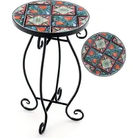 Costway Table d'appoint ∅30x50cm, Table ronde en mosaïque, Table de jardin Bistro, en métal, céramique, multicolore