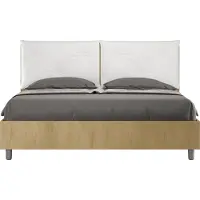 Ityhome - Lit queen size sans sommier 160x190 chêne nature coussins similicuir blanc Egos Appia