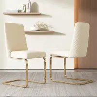 Flieks Lot de 2 chaises cantilever, chaises de salle à manger avec pieds métalliques dorés, chaises basculantes rembourrées avec revêtement en velours, chaises de cuisine chaises de salon, Beige