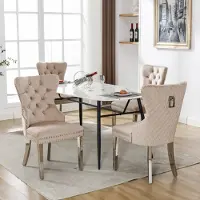 Flieks Chaises de salle à manger, Lot de 4, Chaises de cuisine Chaise rembourrée avec pieds en acier inoxydable, Chaise de salle à manger avec revêtement en velours, Beige