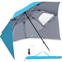 Jayseuw Parasol 210 cm Protection UV 50+ Inclinable avec piquet Sac de transport Hydrofuge Plage Jardin Parasol de balcon Parasol de jardin Bleu ciel