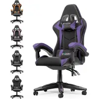Bigzzia Chaise de jeu ergonomique - Coussin lombaire + appui-tête - Hauteur réglable - Noir et violet