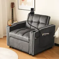 MODFU Fauteuil Convertible - 1 Place Avec Porte-Gobelets et Support Téléphone Tissu Velours Gris foncé