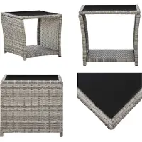 vidaXL Table basse Gris 45 x 45 x 40 cm Poly rotin et verre - Table basse - Tables basses - Table d'appoint
