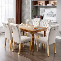 Flieks Chaises de salle à manger, lot de 6, Chaise de cuisine avec pieds en bois massif, Chaise de salon rembourrée avec dossiers, Chaise de salle à manger cuisine salon, Beige