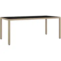 Syfax Table de jardin plateau en verre Résine tressée verre trempé