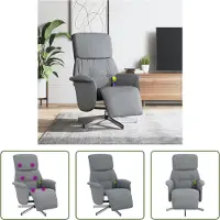 The Living Store Fauteuil de massage avec repose-pieds Gris clair Tissu