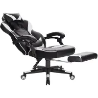 Merkloos Fauteuil gaming blanc – Simili cuir – Réglable en hauteur – Avec repose-pieds – Fauteuil ergonomique pour gaming et bureau
