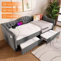 MODFU Lit Gigogne 90x200 cm - Design Capitonné et Rangement - Gris