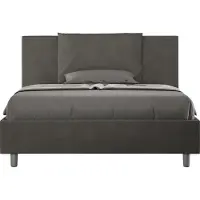 Ityhome - Lit double coffre rembourré 140x200 microfibre gris Antea