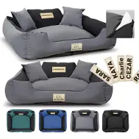 AIO Factory Panier pour chien, parc à jeux, KINGDOG MM43, 115 x 95 cm, personnalisable, déhoussable, antidérapant, gris foncé