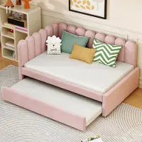 OKWISH Canapé Droit Convertible 140x200 cm - Lit Gigogne 2-en-1 Sans Matelas, Velours Rose