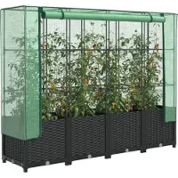 Prolenta Maison Exclusive - Jardinière surélevée avec couvercle de serre, aspect rotin, 160x40x138 cm
