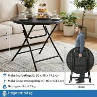 StarTech.com Table pliante - Table de jardin ronde - Ø80 cm - Structure en acier inoxydable - Portable et stable - Hauteur 74 cm - Noir