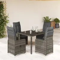 Syfax Ensemble de bistro de jardin 5 pcs coussins gris poly rotin
