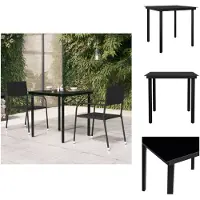 vidaXL Table de jardin noire 80x80x74 cm Acier et verre - Tables de jardin