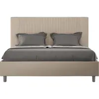 Ityhome - Lit double coffre rembourré 140x200 similicuir taupe Goya